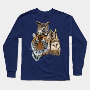 Bengal tiger and owls Long Sleeve T-Shirt